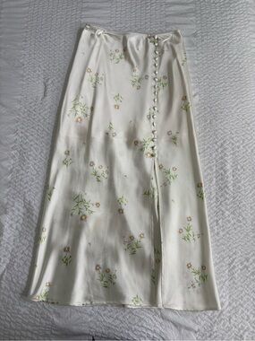 Topshop Cream Floral Satin Midi Skirt